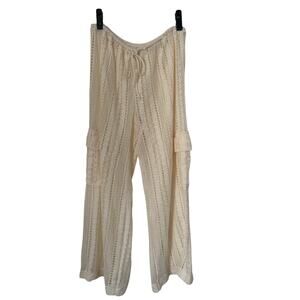 Wild Fable Crochet Pants Size M Ivory Cargo Pockets Swim Cover Up Beach Resort